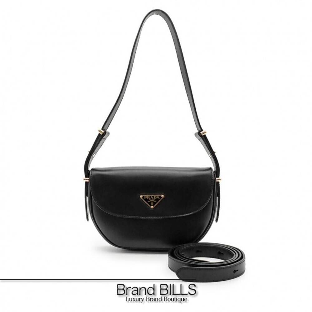 PRADA Arche Leather Shoulder Bag Hobo Nappa Calf Black